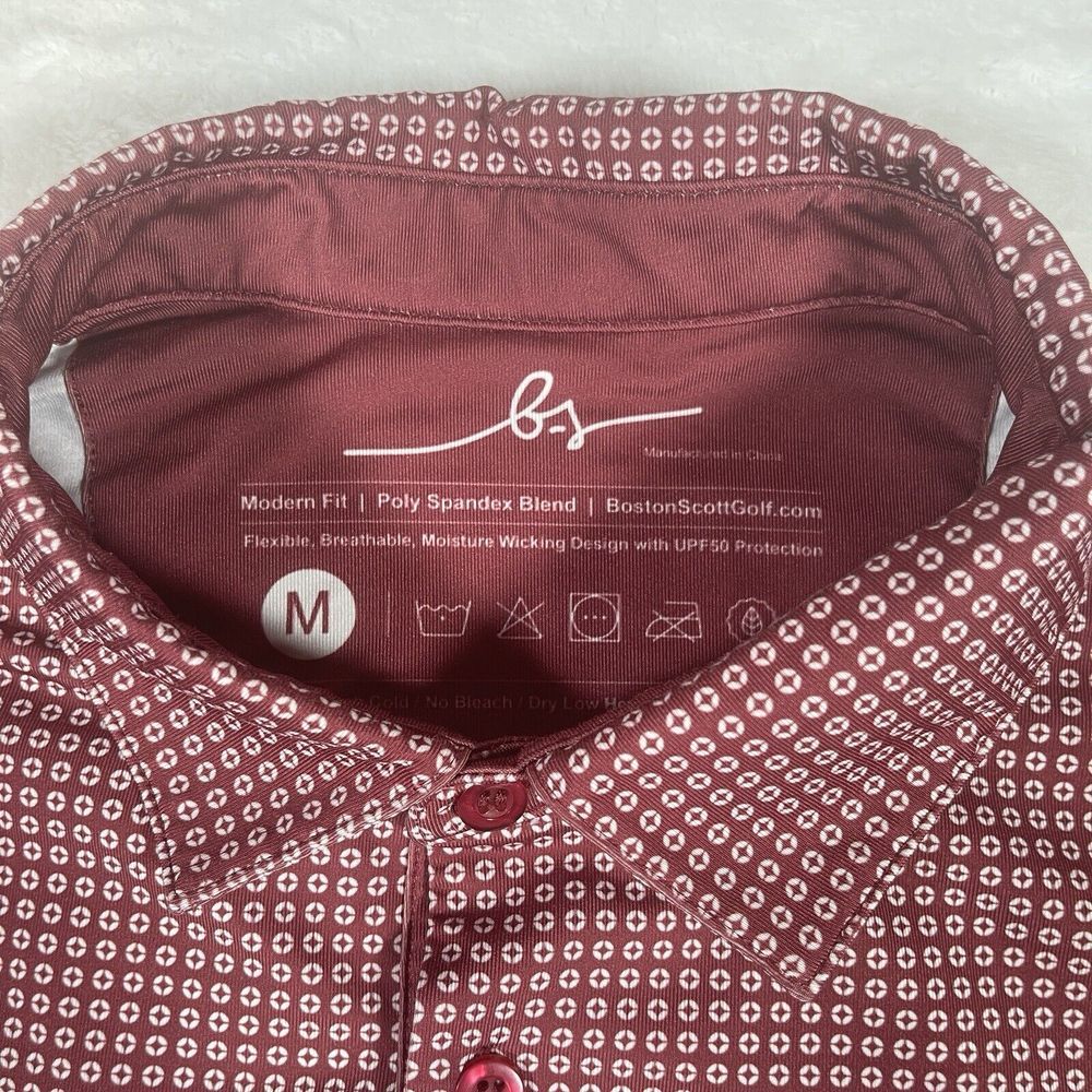 Boston Scott Golf Performance Polo Shirt Modern Fit Mens Medium Crimson Bullseye